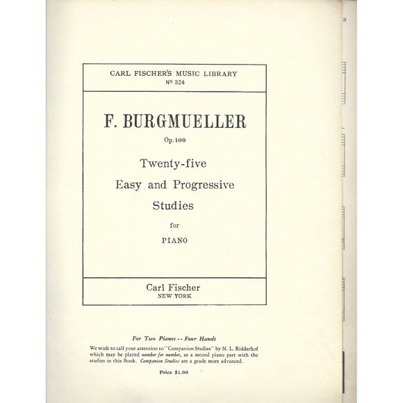 Burgmüller Op 100 25 Easy Progressive Studies Piano Carl Fischer Vintage - Picture 3 of 4